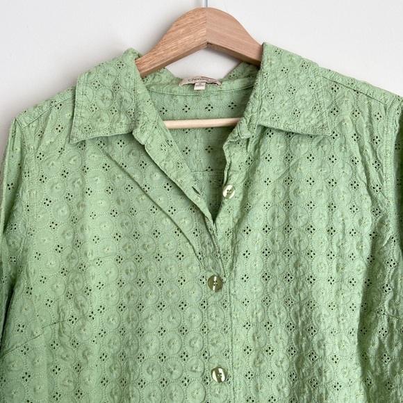 Matcha Green Eyelet Button Blouse - Picture 4 of 7